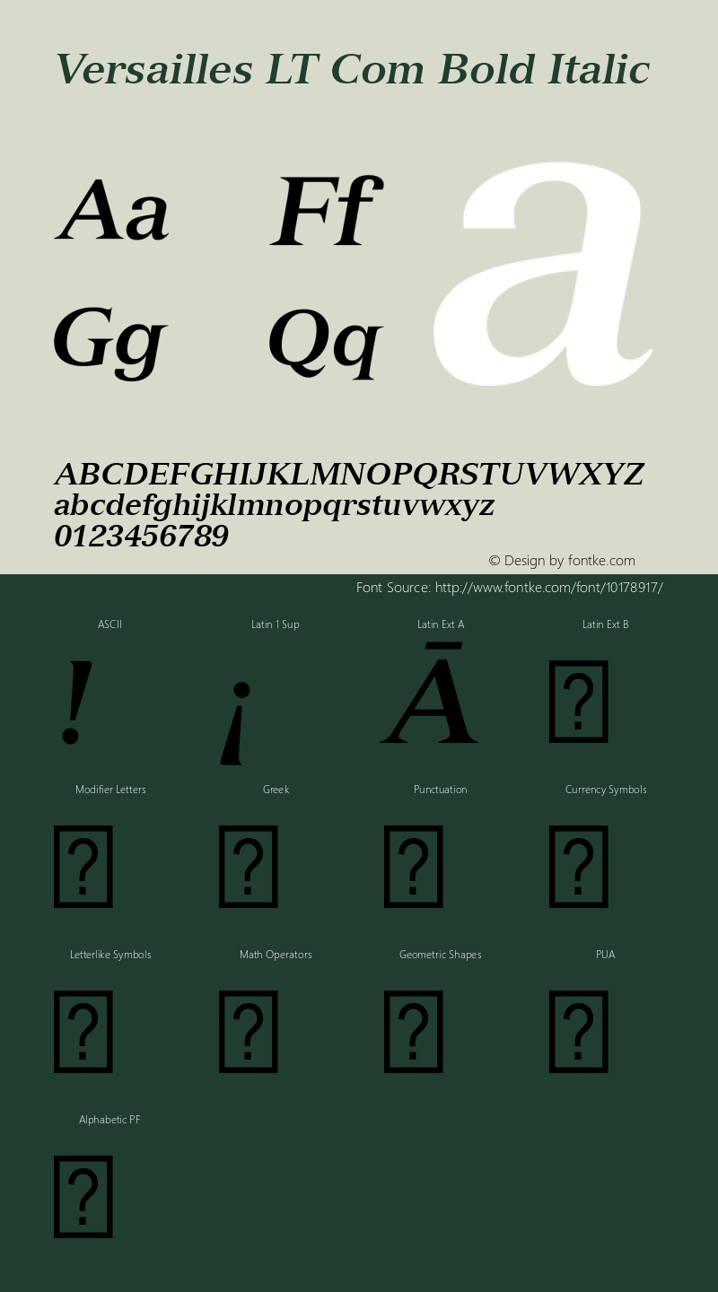 Versailles LT Com Bold Italic Version 1.02;2006图片样张