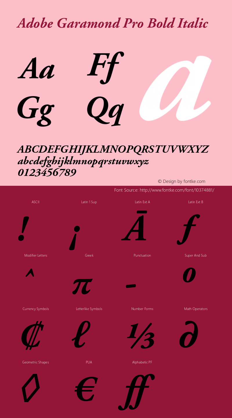 Adobe Garamond Pro Bold Italic Version 2.074;PS 2.000;hotconv 1.0.57;makeotf.lib2.0.21895图片样张