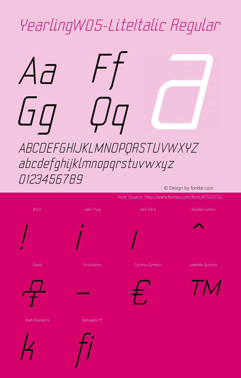 Yearling W05 Lite Italic Version 2.10图片样张