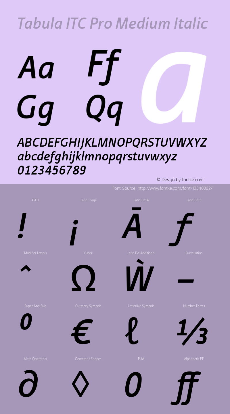 Tabula ITC Pro Medium Italic Version 1.00图片样张