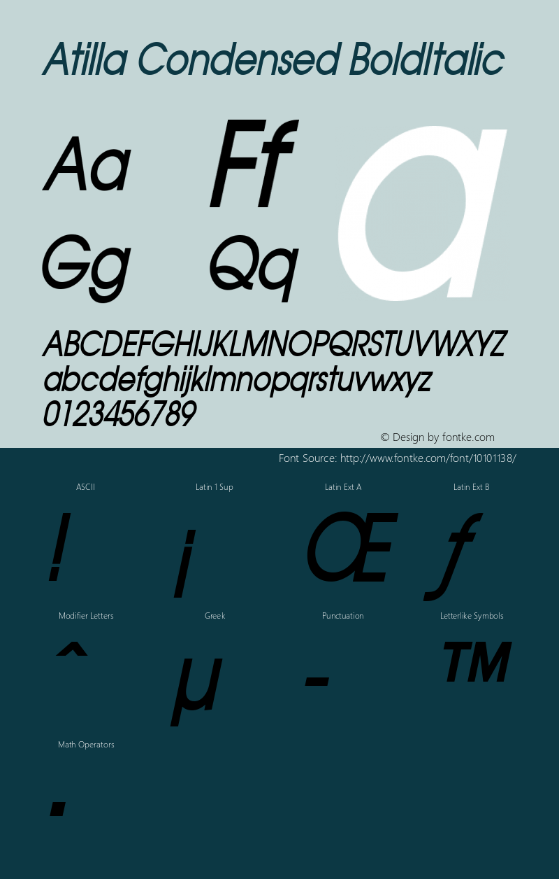 Atilla Condensed BoldItalic Altsys Fontographer 4.1 1/27/95图片样张