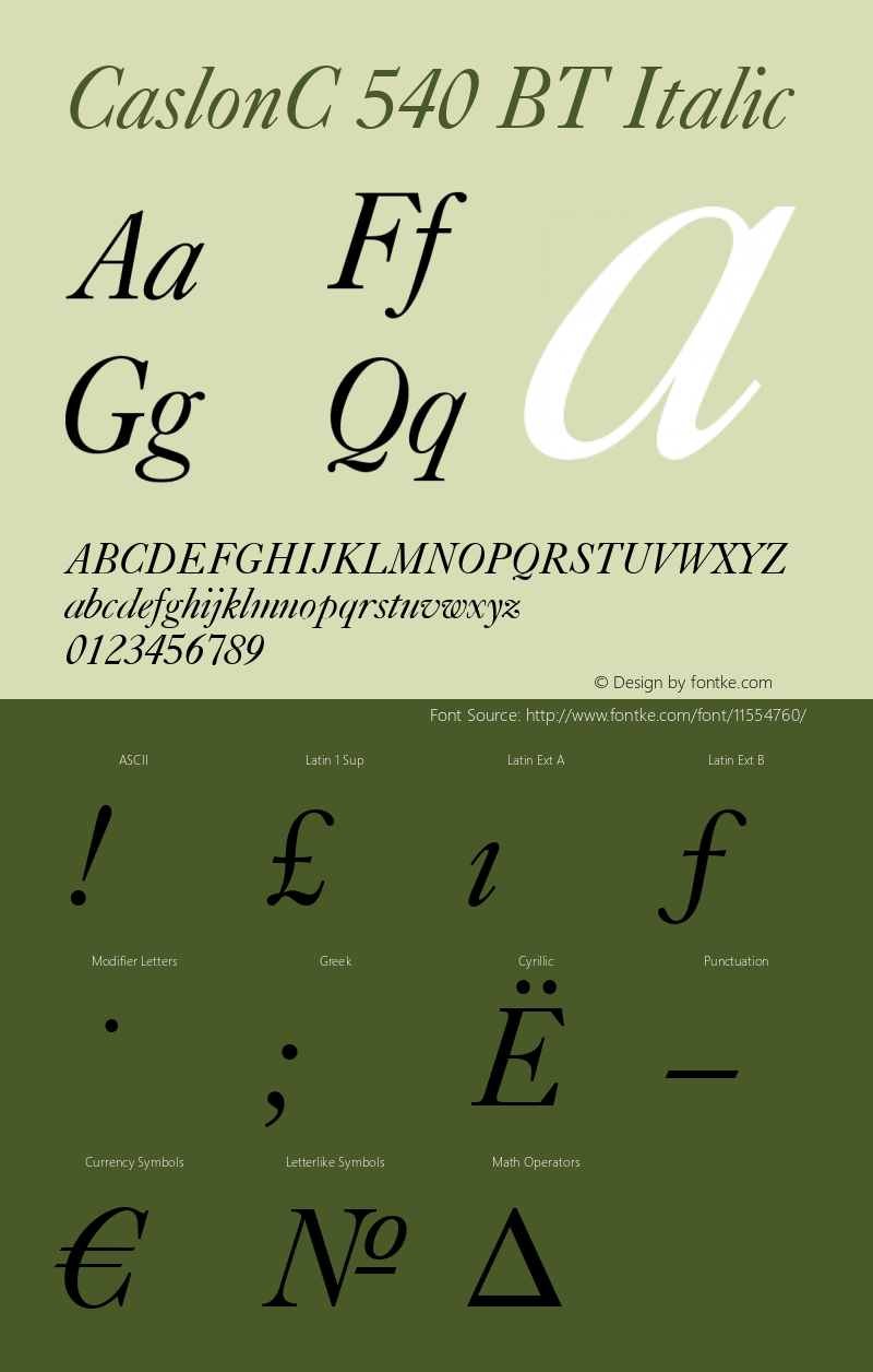 CaslonC 540 BT Italic Version 001.000图片样张