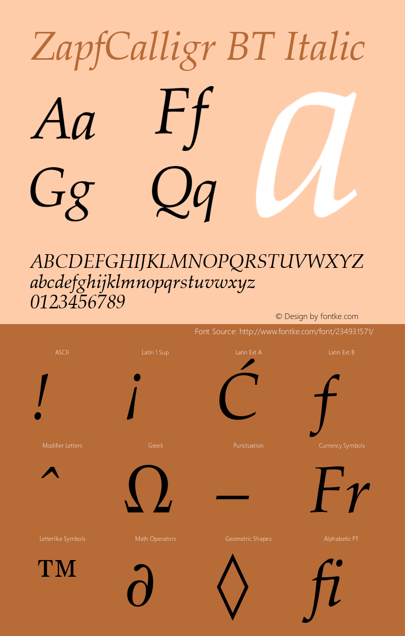 ZapfCalligr BT Italic Version 1.01 emb4-OT图片样张