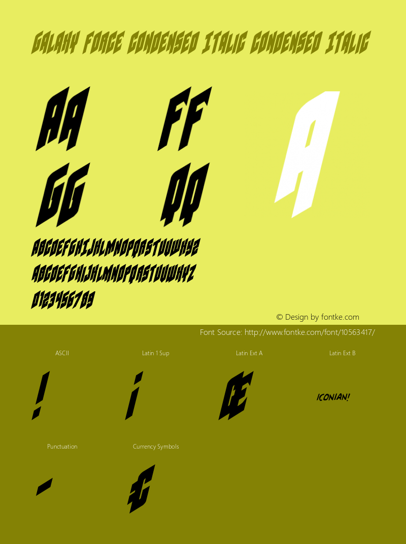 Galaxy Force Condensed Italic Condensed Italic Version 1.0; 2014图片样张