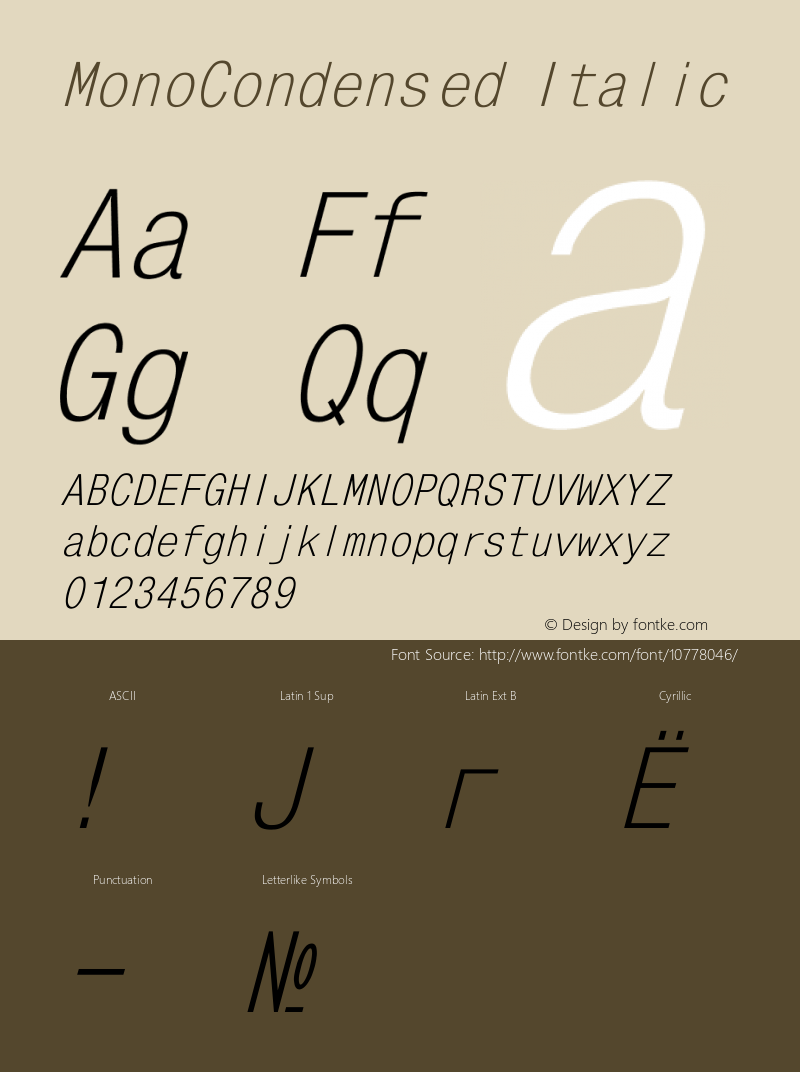 MonoCondensed Italic Converted from t:\MONOCOND.TF1 by ALLTYPE图片样张