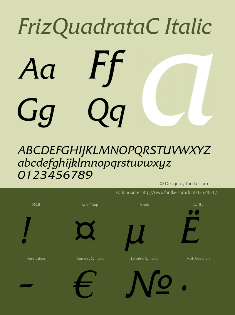 FrizQuadrataC Italic OTF 1.0;PS 001.000;Core 116;AOCW 1.0 161图片样张