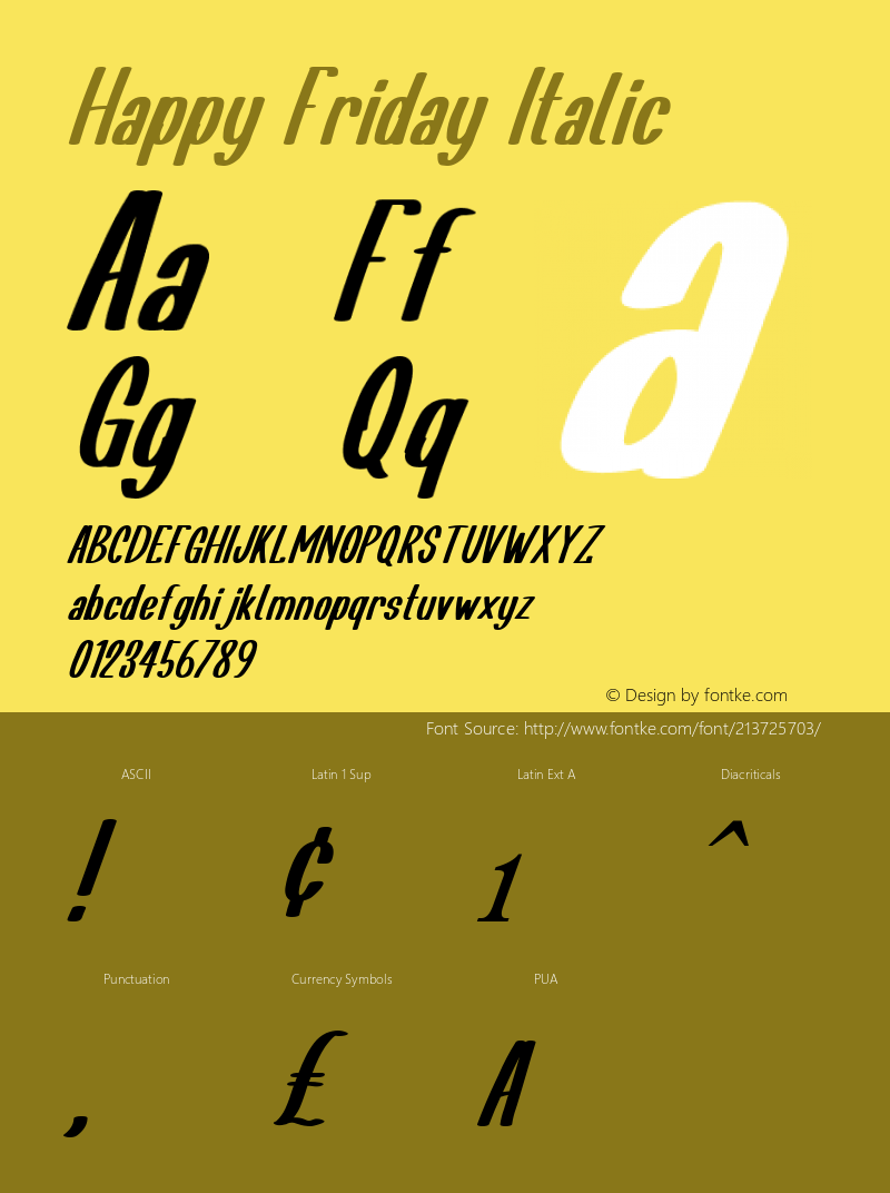 Happy Friday Italic Version 1.00;May 23, 2020;FontCreator 12.0.0.2563 64-bit图片样张