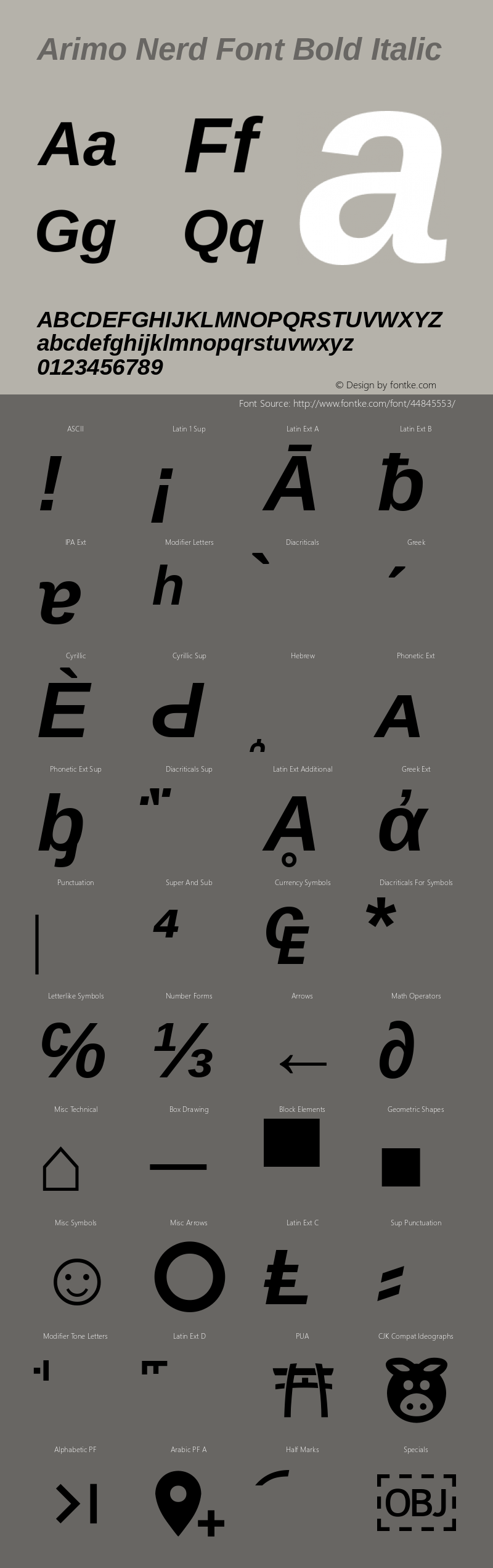 Arimo Bold Italic Nerd Font Complete Version 1.23图片样张