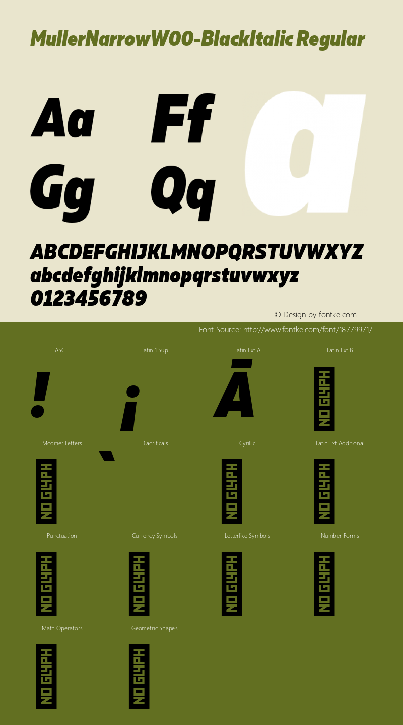 MullerNarrowW00-BlackItalic Regular Version 1.00图片样张