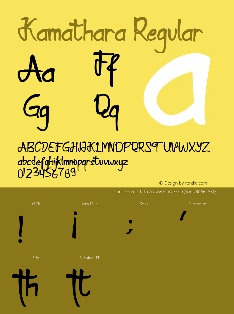 Kamathara Version 1.00;June 24, 2019;FontCreator 11.5.0.2422 64-bit图片样张