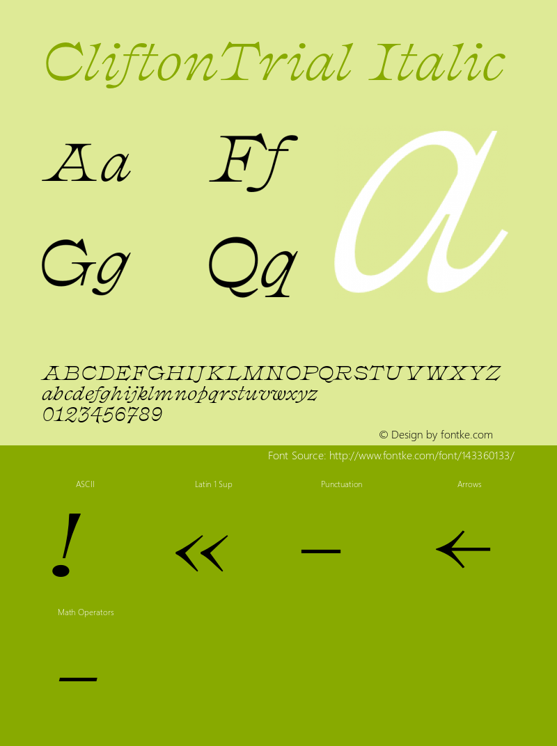 CliftonTrial Italic Version 2.001;PS 2.1;hotconv 1.0.88;makeotf.lib2.5.647800图片样张