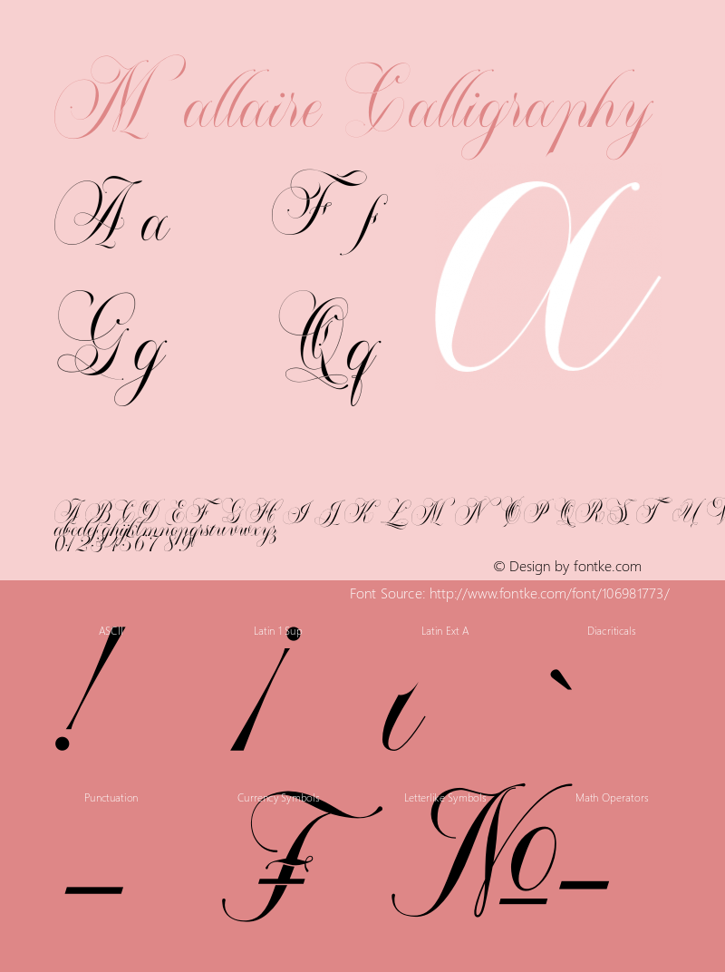 Mallaire Calligraphy Version 1.00;May 4, 2020;FontCreator 12.0.0.2547 64-bit图片样张