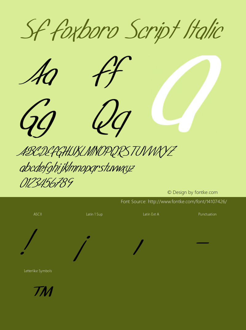SF Foxboro Script Italic Version ver 1.0; 2000. Freew图片样张
