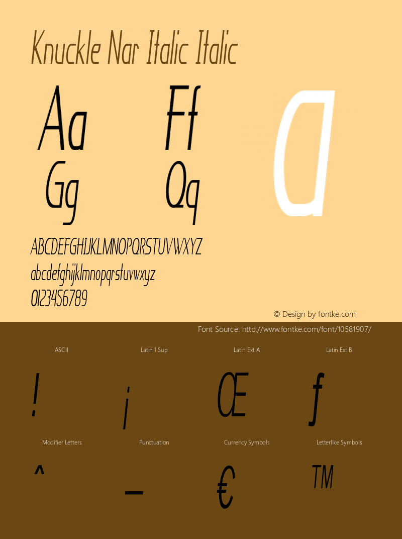 Knuckle Nar Italic Italic Version 1.000图片样张