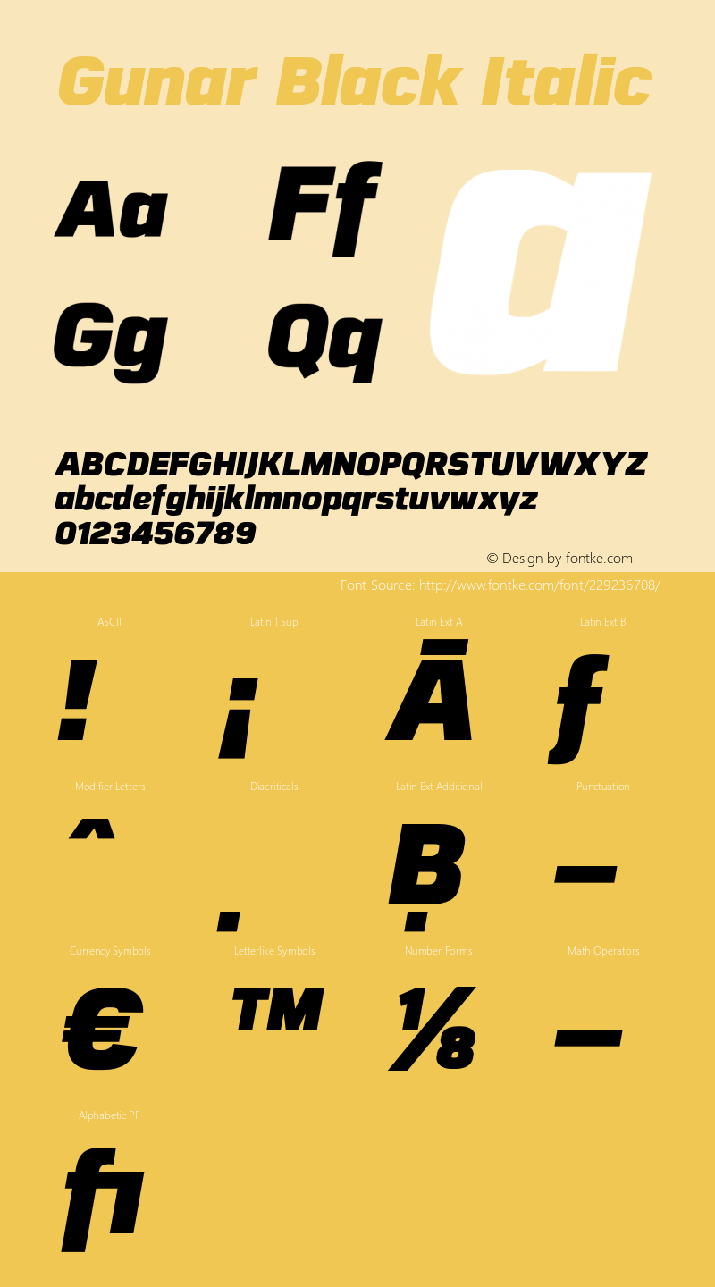 Gunar Black Italic Version 1.000;PS 001.000;hotconv 1.0.70;makeotf.lib2.5.58329图片样张