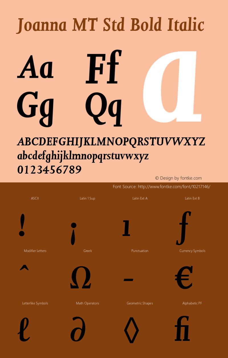 Joanna MT Std Bold Italic Version 2.020;PS 002.000;hotconv 1.0.50;makeotf.lib2.0.16970图片样张