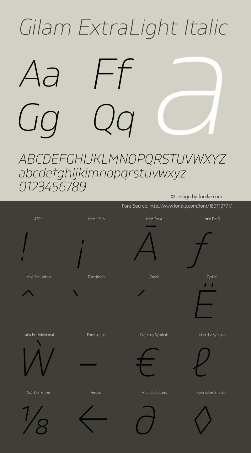 Gilam ExtraLight Italic Version 1.000;PS 001.000;hotconv 1.0.88;makeotf.lib2.5.64775图片样张