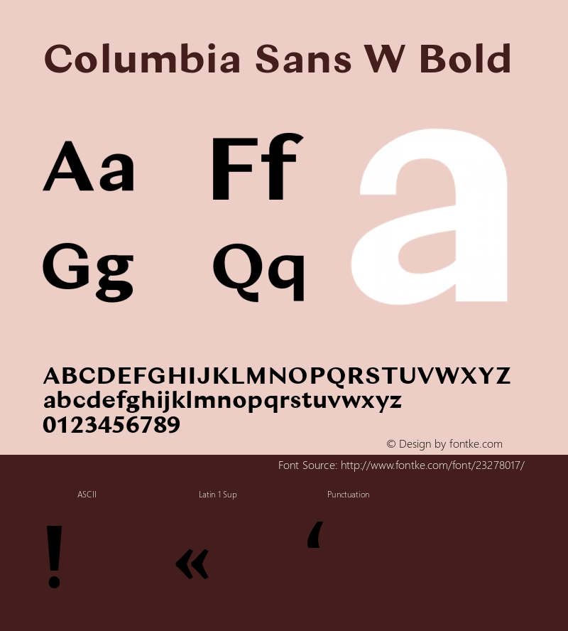 Columbia Sans W Bold Version 1.001;PS 1.1;hotconv 1.0.88;makeotf.lib2.5.647800; ttfautohint (v1.3.34-f4db)图片样张