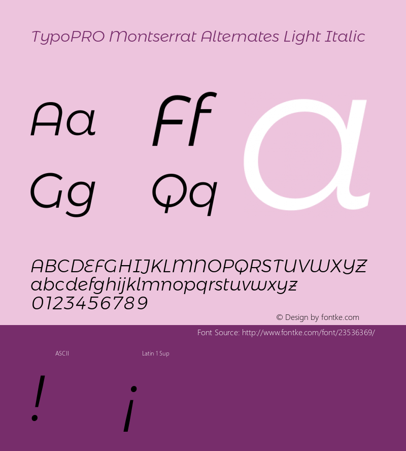 TypoPRO Montserrat Alternates Light Italic Version 6.001图片样张