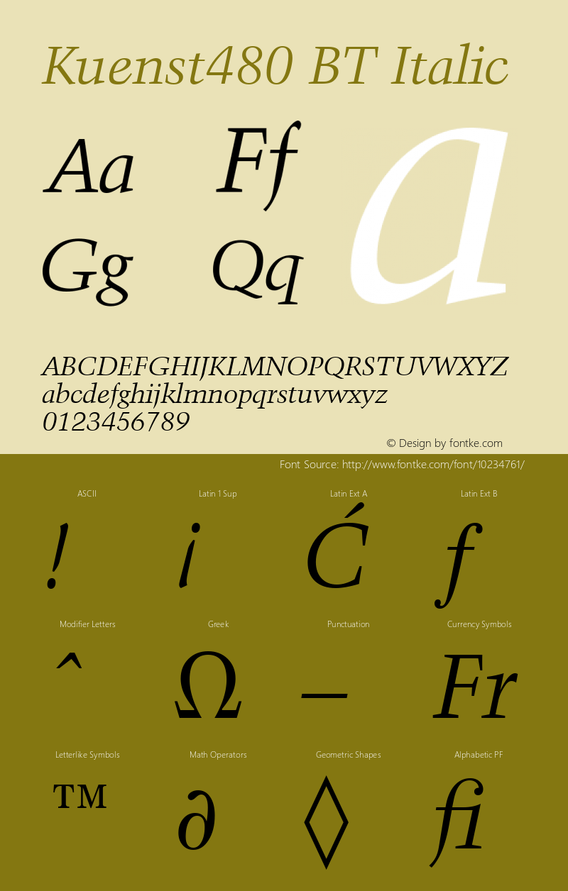 Kuenst480 BT Italic Version 1.01 emb4-OT图片样张