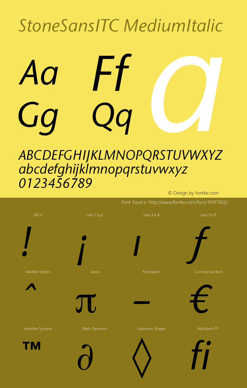 Stone Sans ITC Medium Italic Version 005.000图片样张