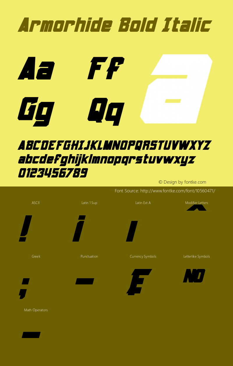 Armorhide Bold Italic Version 1.10 June 16, 2014图片样张