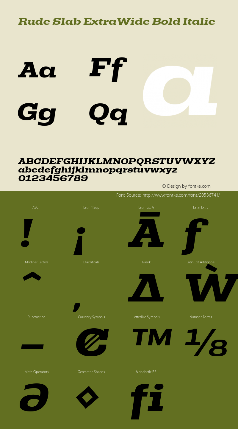 Rude Slab ExtraWide Bold Italic Version 1.000图片样张