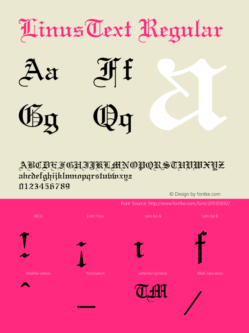 LinusText Regular Accurate Research Professional Fonts, Copyright (c)1995图片样张