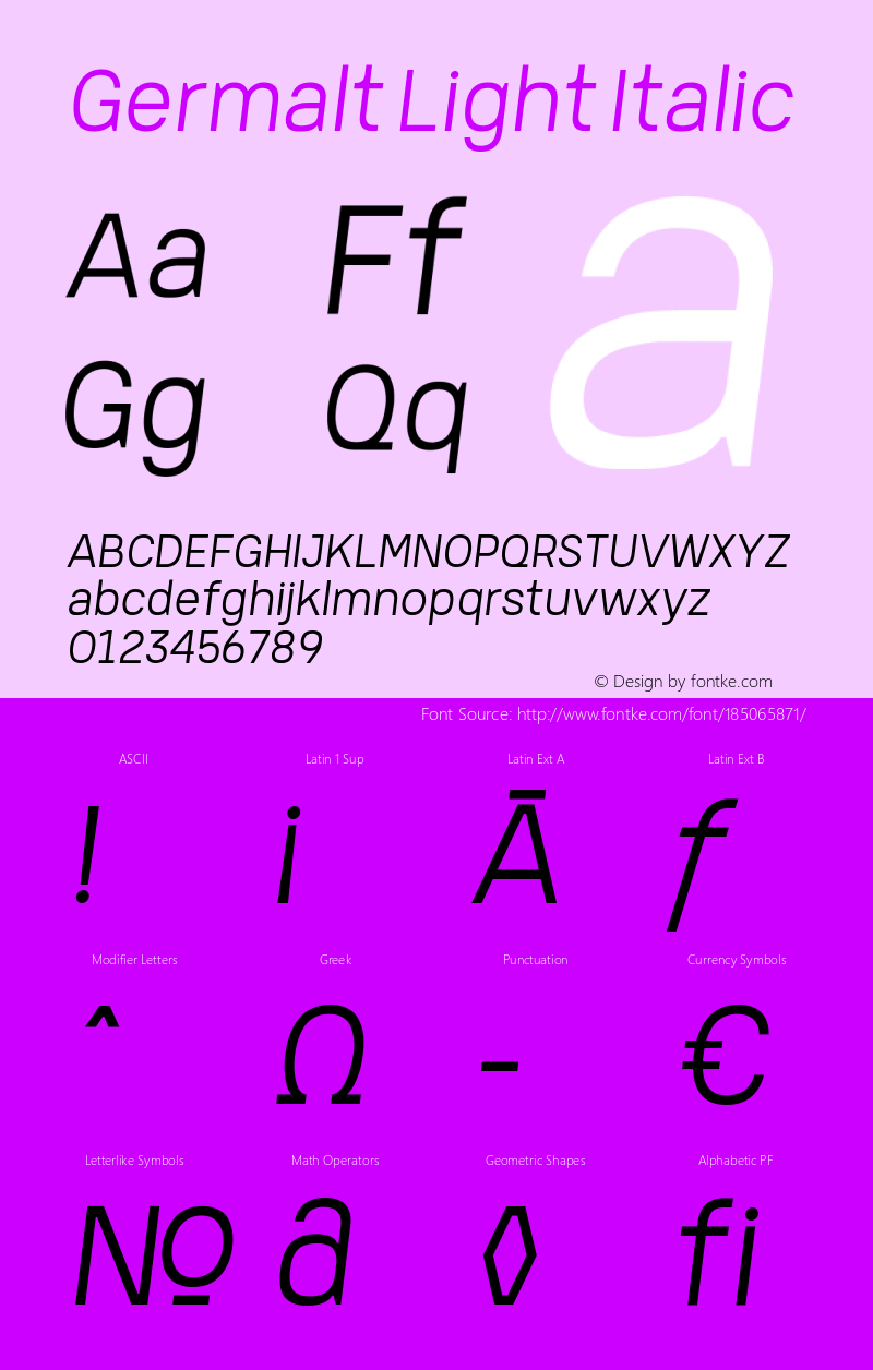 Germalt-LightItalic Version 1.000图片样张