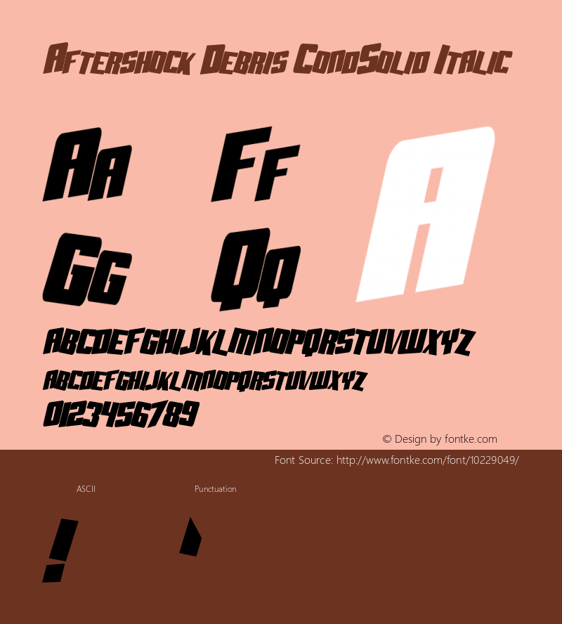 Aftershock Debris CondSolid Italic Macromedia Fontographer 4.1 3/20/99图片样张