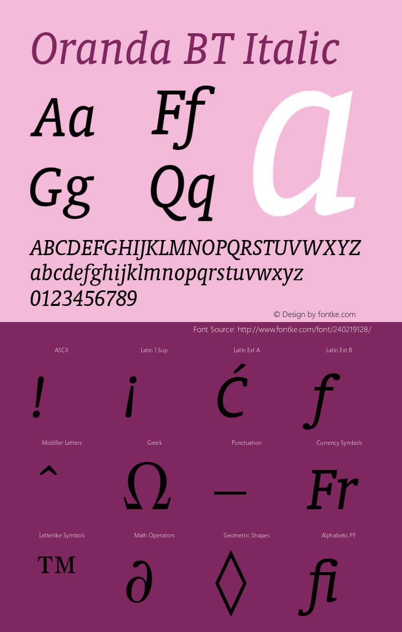 Oranda BT Italic Version 1.01 emb4-OT图片样张