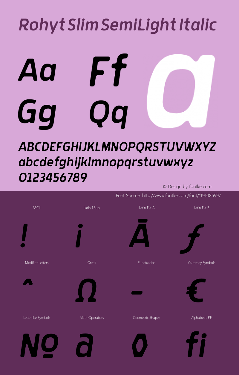 Rohyt Slim SemiLight Italic Version 1.000; wf-rip图片样张