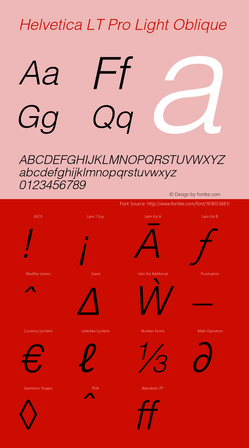 Helvetica LT Pro Light Italic Version 1.00 Build 1000图片样张