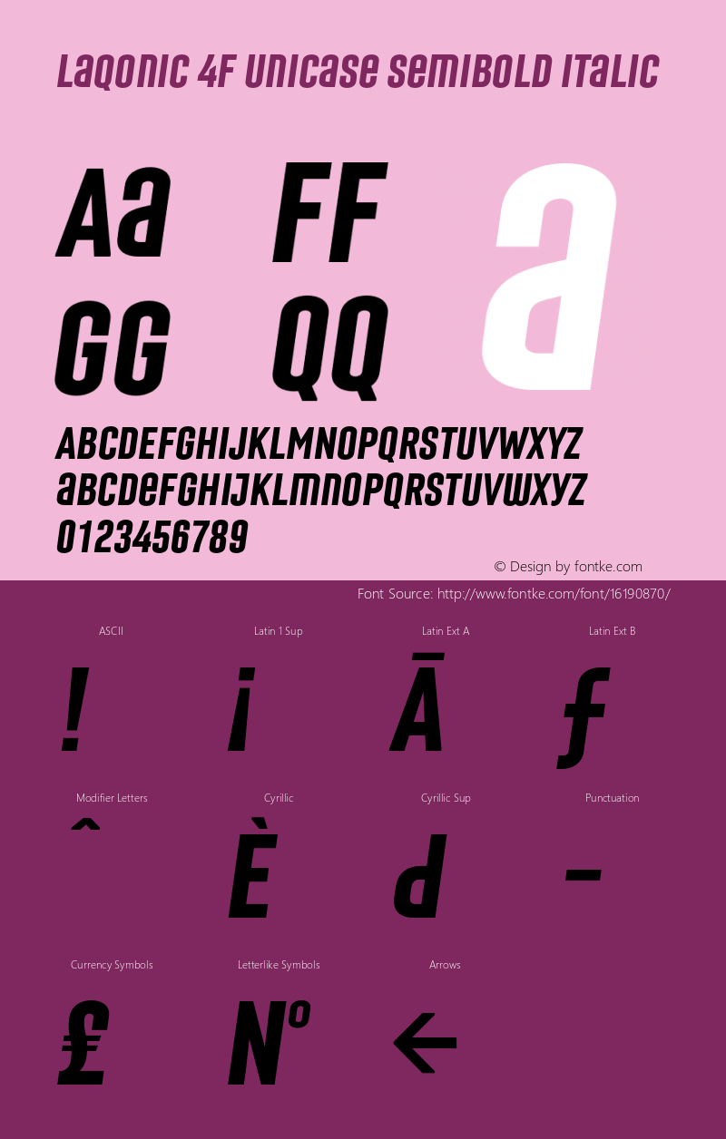 Laqonic 4F Unicase SemiBold Italic 1.0图片样张