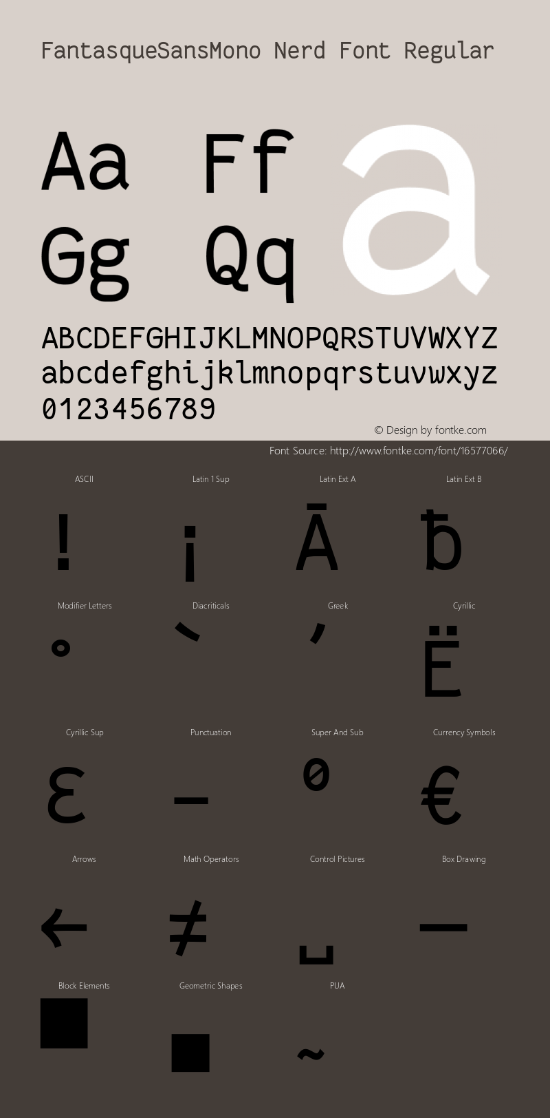 FantasqueSansMono Nerd Font Regular Version 1.7.1 ; ttfautohint (v1.4.1.16-c0b8)图片样张