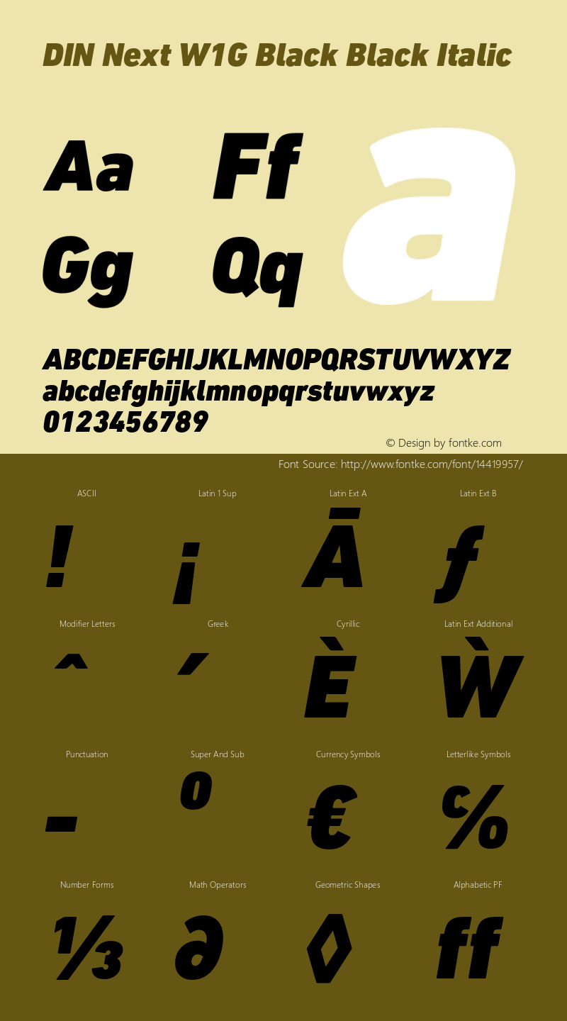 DIN Next W1G Black Black Italic Version 1.00;com.myfonts.linotype.din-next.w1g-black-italic.wfkit2.3Kkg图片样张