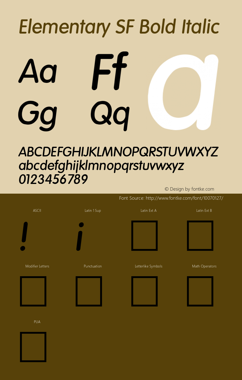 Elementary SF Bold Italic Altsys Fontographer 3.5  9/24/93图片样张