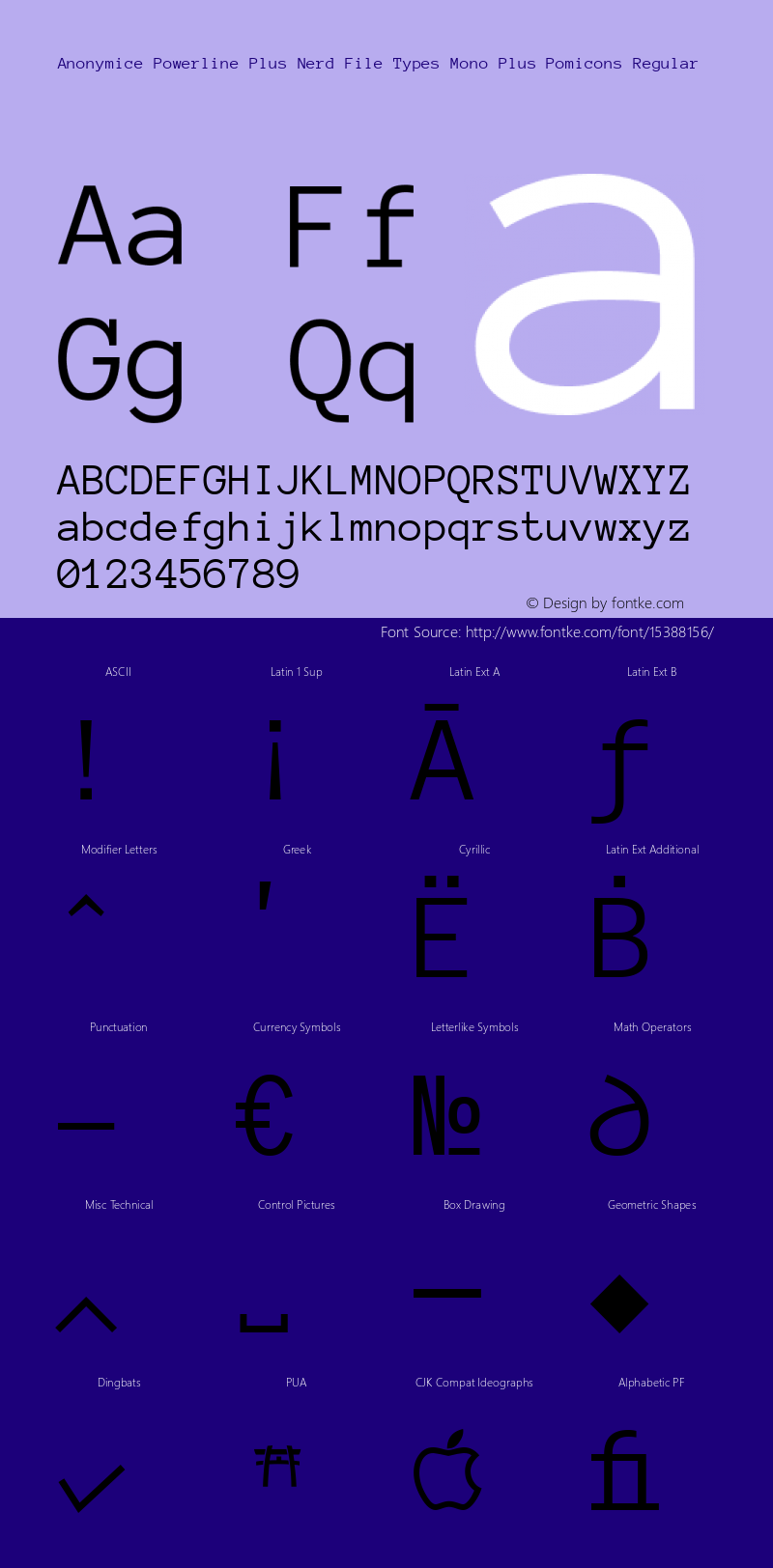 Anonymice Powerline Plus Nerd File Types Mono Plus Pomicons Regular Version 1.002图片样张