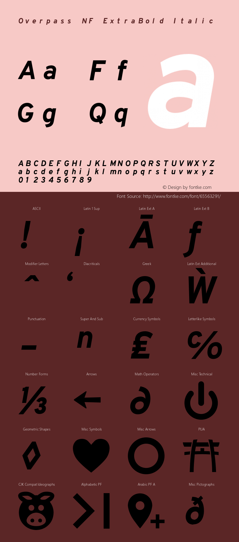 Overpass ExtraBold Italic Nerd Font Complete Mono Windows Compatible Version 3.000;DELV;Overpass图片样张