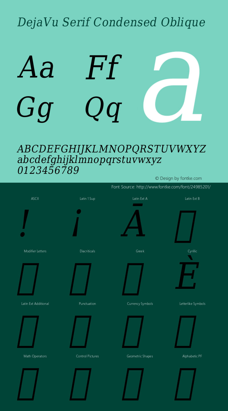 DejaVu Serif Condensed Oblique Version 1.11图片样张