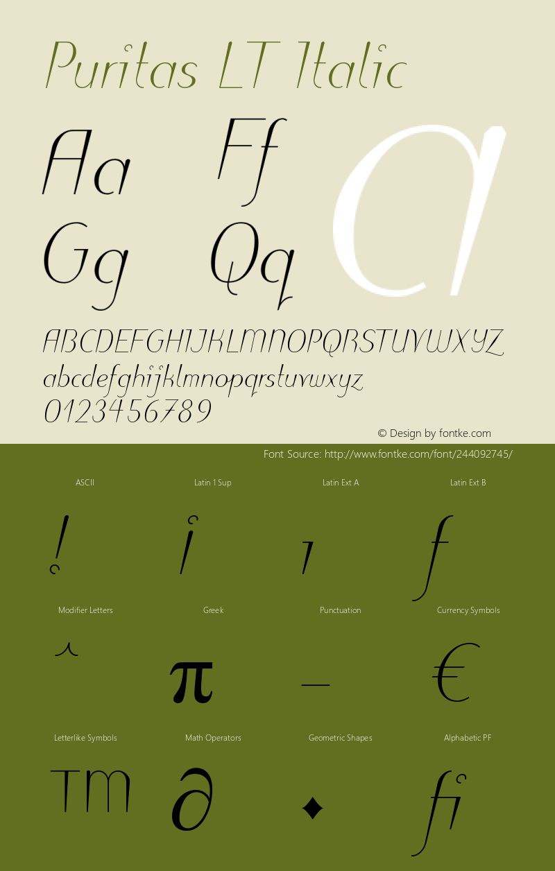 Puritas LT Light Italic Version 2.01;2005图片样张