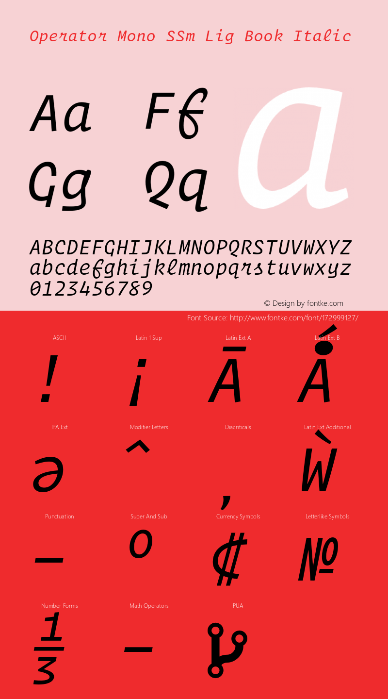 Operator Mono SSm Lig Book Italic Version 1.200图片样张