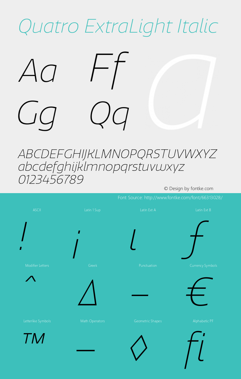 Quatro-ExtraLightItalic Version 1.30图片样张