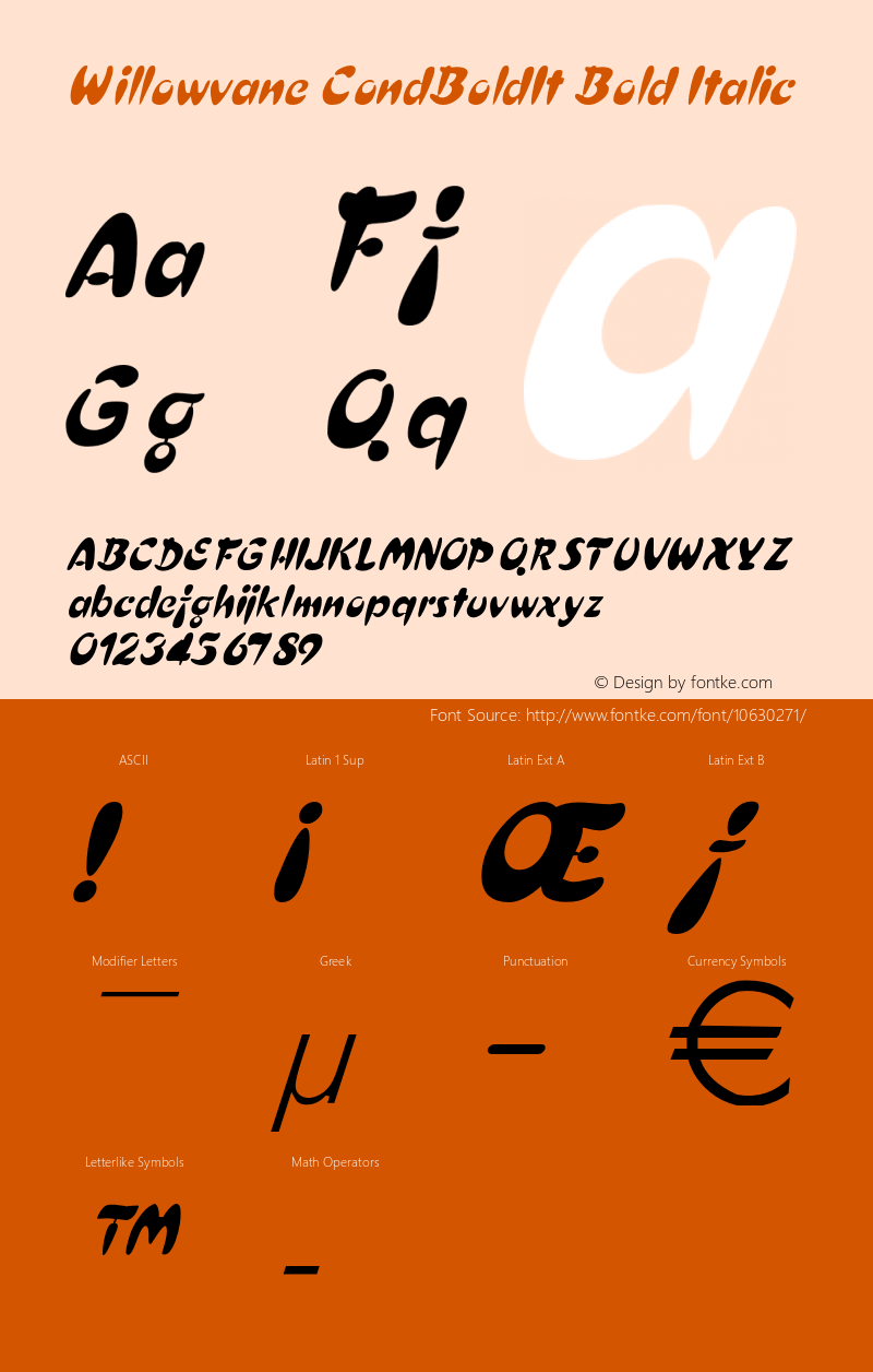 Willowvane CondBoldIt Bold Italic Version 1.000图片样张