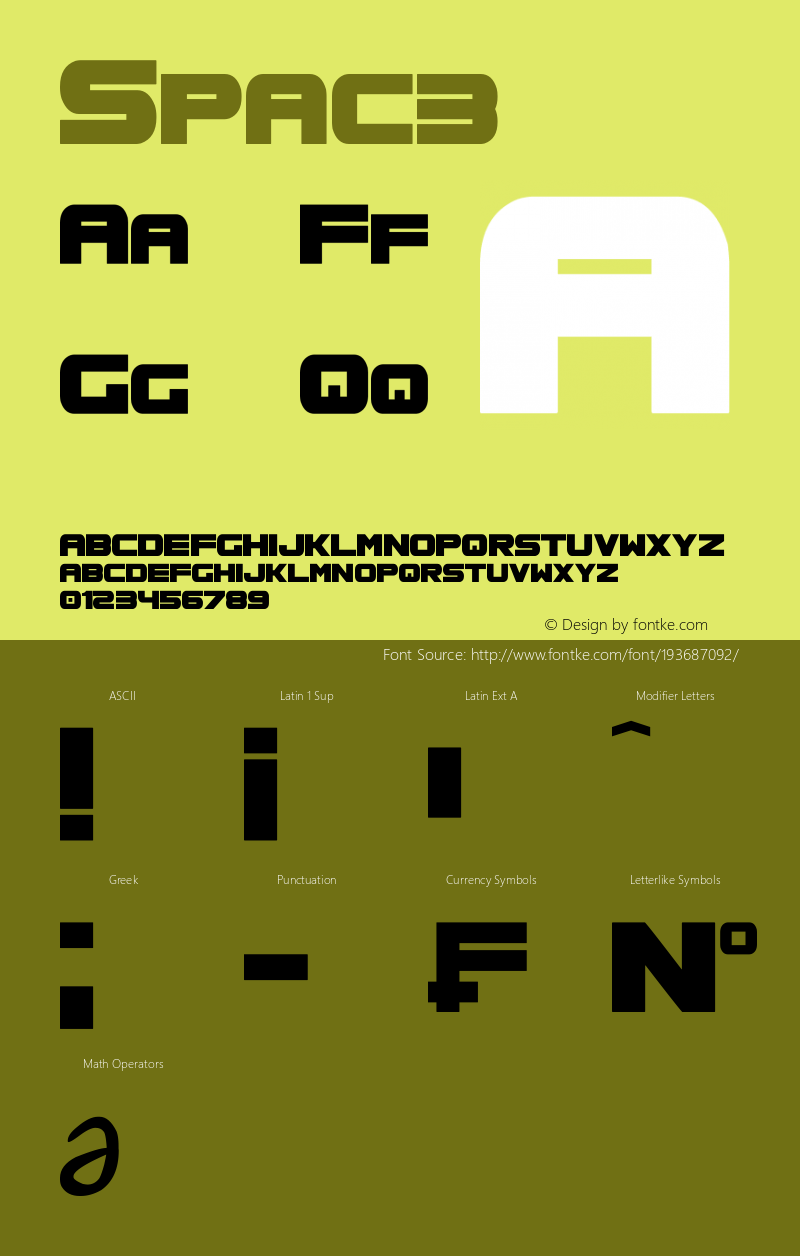 ☞Spac3 Version 1.00 October 5, 2011, initial release;com.myfonts.q-bo.spac3.regular.wfkit2.3SdM图片样张