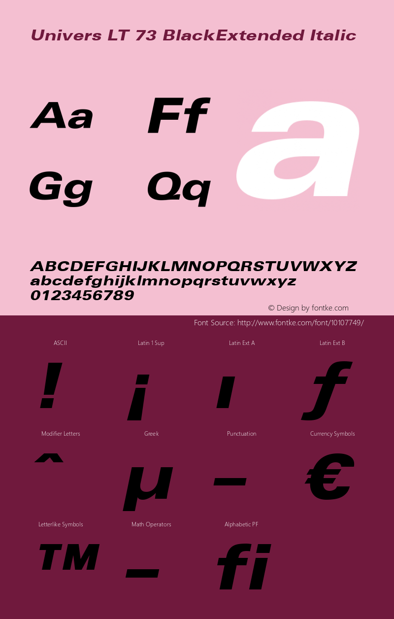 Univers LT 73 BlackExtended Italic Version 6.1; 2002图片样张