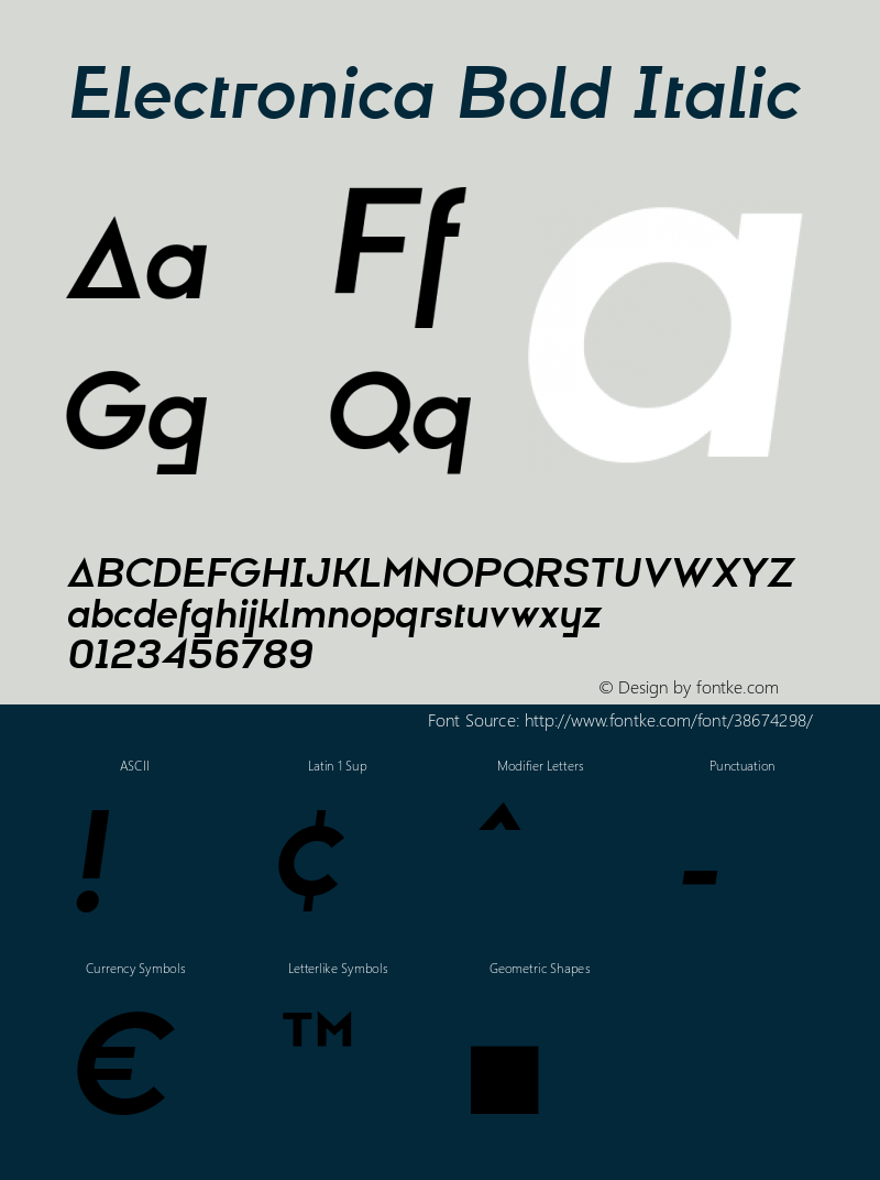 Electronica Bold Italic Version 1.000 2019 initial release图片样张