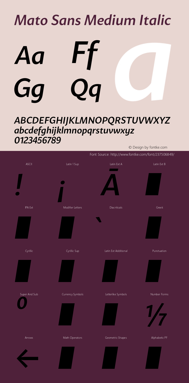 Mato Sans Medium Italic Version 1.001;PS 001.001;hotconv 1.0.88;makeotf.lib2.5.64775图片样张