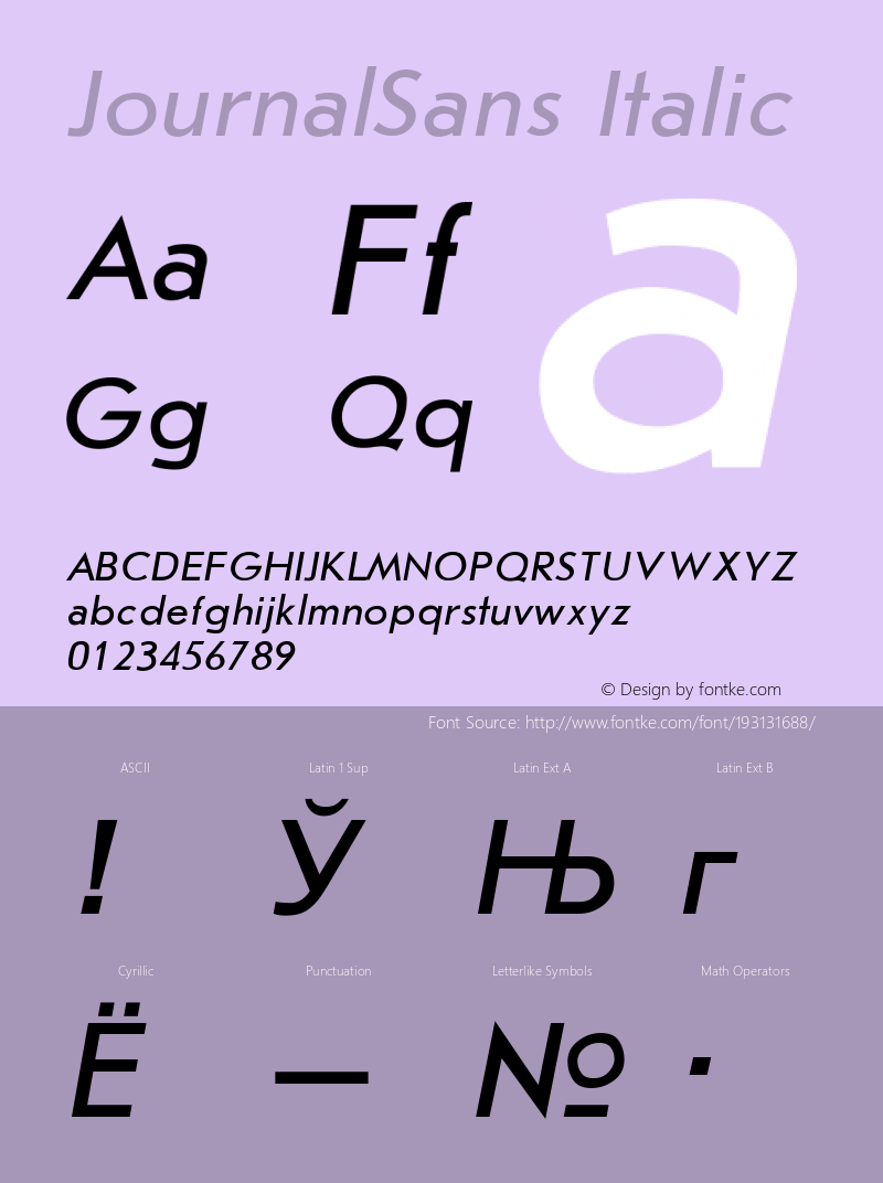 JournalSans Italic Version 0.0; 1970; initial release图片样张