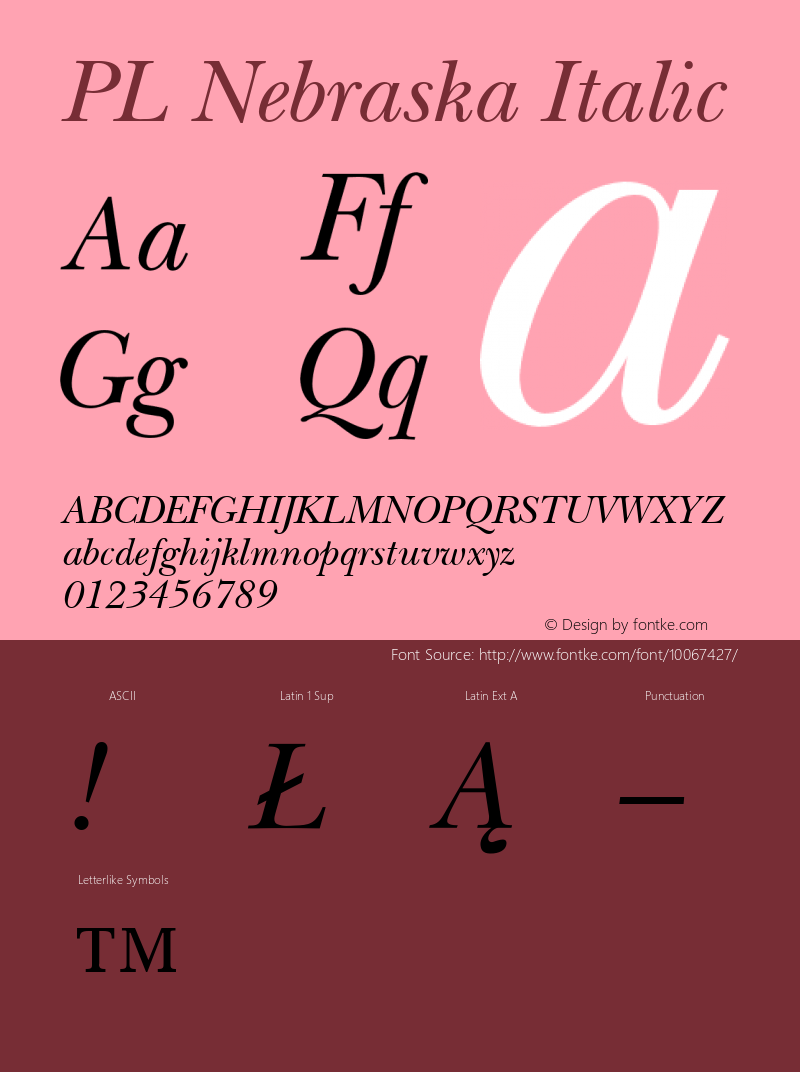 PL Nebraska Italic KOBAX & Optimus core font: Version 2.00图片样张